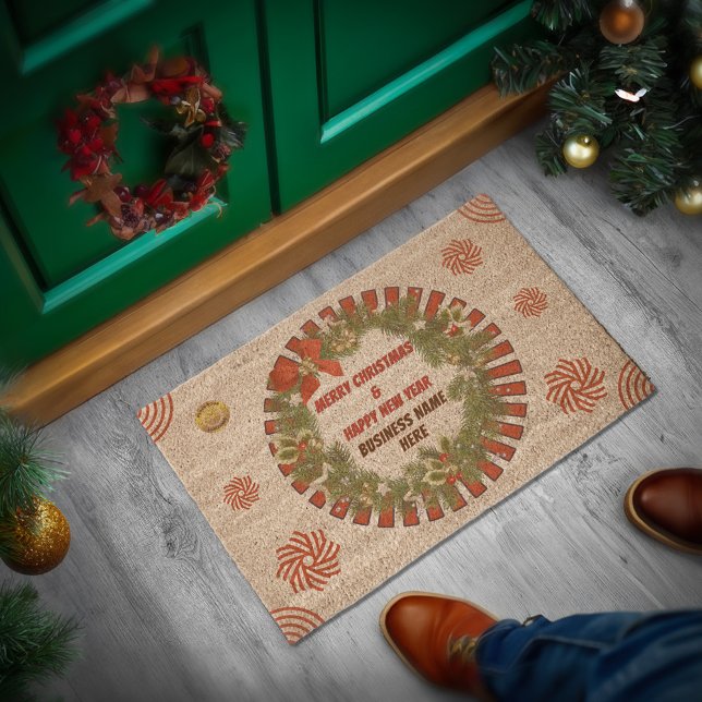 Christmas Happy New Year Business Company Logo  Fiber Doormat (Christmas Happy New Year Business Company Logo Doormat great for businesses and events. )