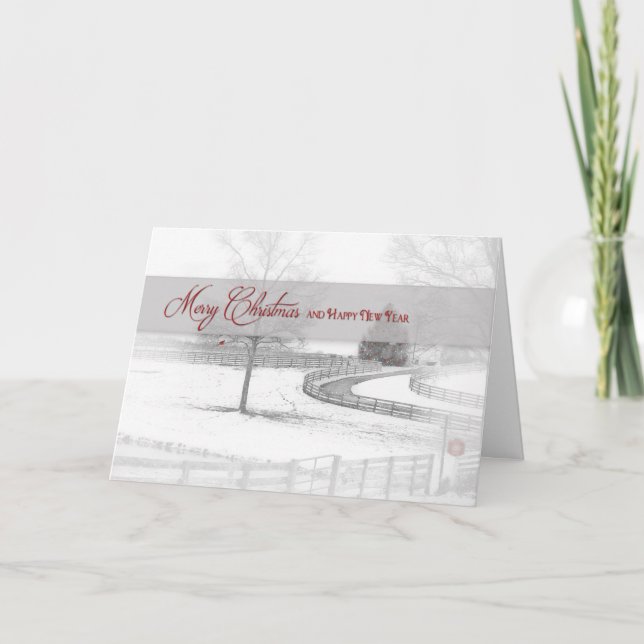 Christmas/Happy New Year - Horse Ranch-Winter/Snow Holiday Card (Front)