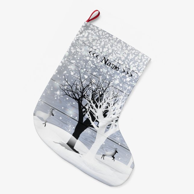 Christmas & Happy New Year! Monogram Text Large Christmas Stocking (Front (Hanging))