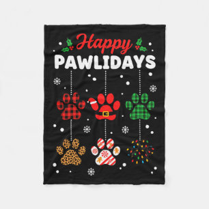 Christmas Happy Pawlidays Buffalo Plaid Paw Christ Fleece Blanket