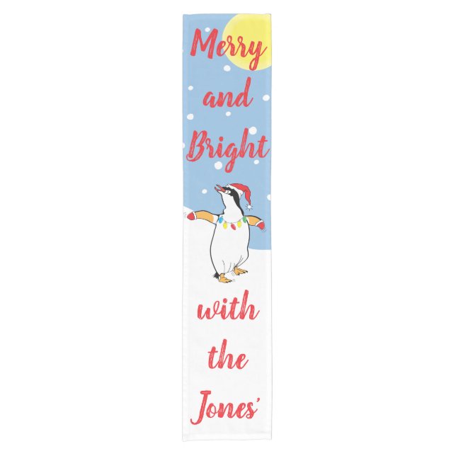 Christmas Happy Penguin Personalize 14 x 72 Short Table Runner (Front)