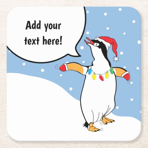 Christmas Happy Penguin Says Square Paper Coaster