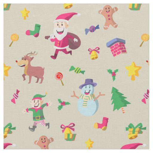 Christmas Happy Santa and Friends   Fabric