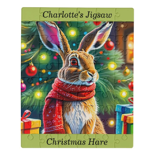 Christmas Hare Personalized  Jigsaw Puzzle (Puzzle Vertical)