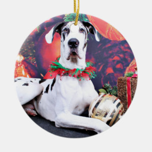 Christmas - Harlequin Great Dane - Baron Ceramic Ornament