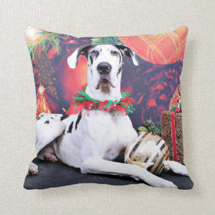 Christmas - Harlequin Great Dane - Baron Throw Pillow