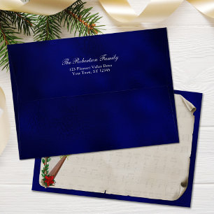 Christmas Harp Vintage Sheet Music Navy Blue Envelope