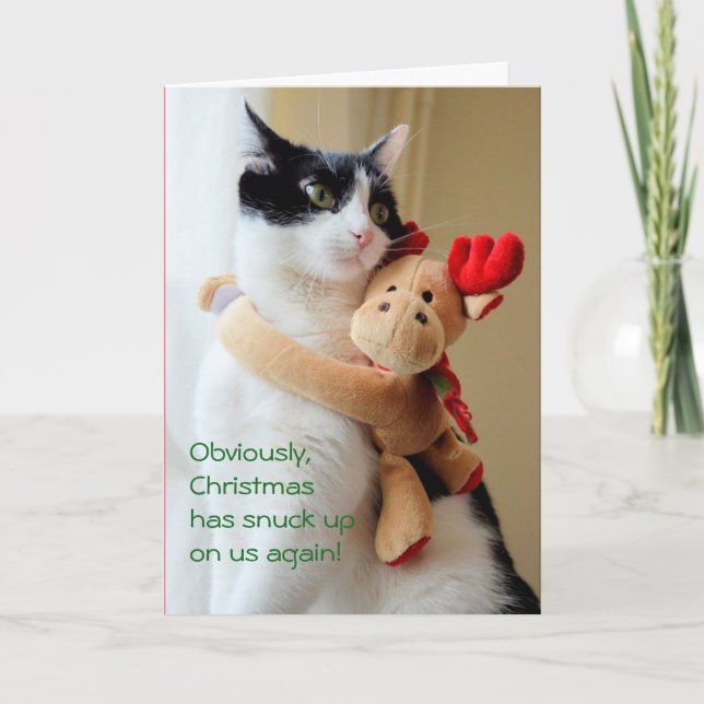 Christmas Has Snuck Up On Us Cat Greeting Card (Front)