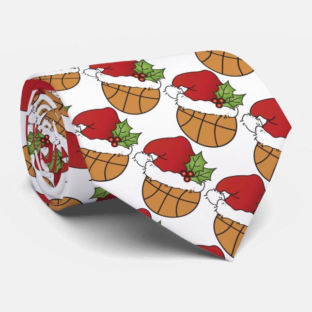 Christmas Hat Basketball Neck Tie (Rolled)