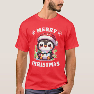Christmas Hat Christmas Fairy Lights Penguin retro T-Shirt