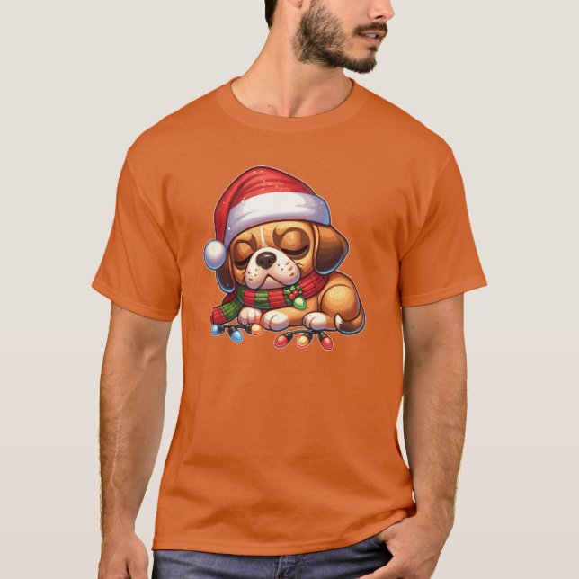 Christmas Hat Christmas Fairy Lights Puggle boy T-Shirt (Front)