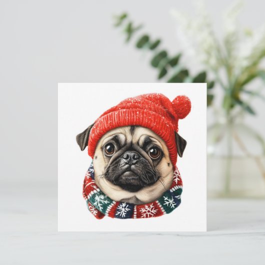 Christmas hat cute pug (Standing Front)