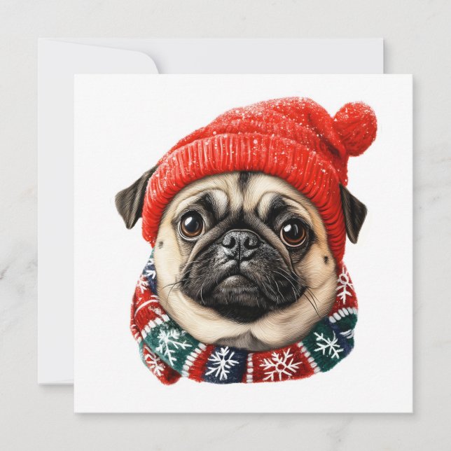 Christmas hat cute pug holiday card (Front)