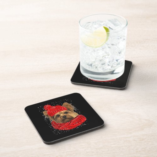 Christmas Hat _ Dogs Santa Xmas Yorkshire Terrier Beverage Coaster