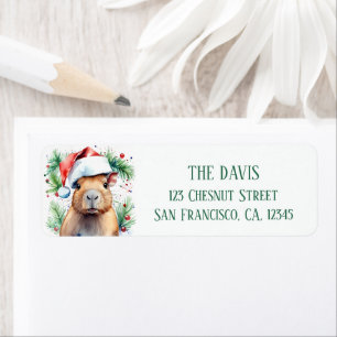 Christmas Hat Festive Capybara - Return address Label