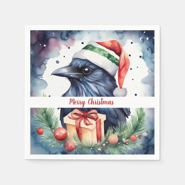 Christmas Hat Festive Crow -   Napkins (Front)