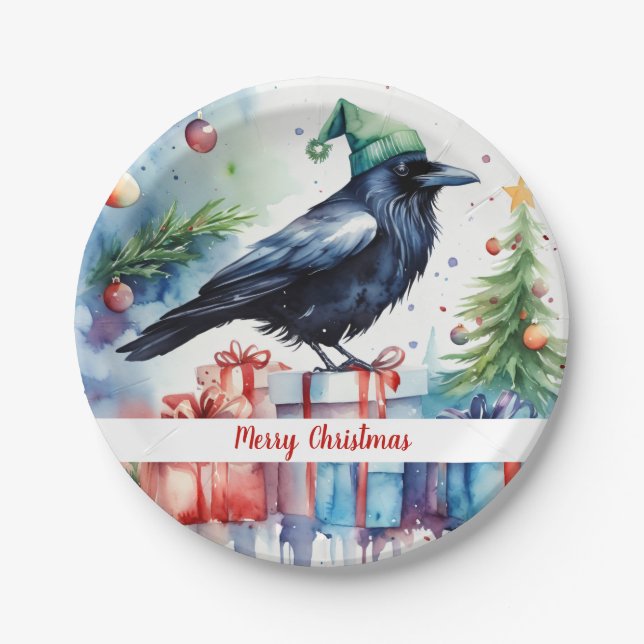 Christmas Hat Festive Crow -   Paper Plates (Front)