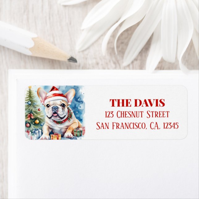 Christmas Hat Festive French Bulldog Label (Insitu)