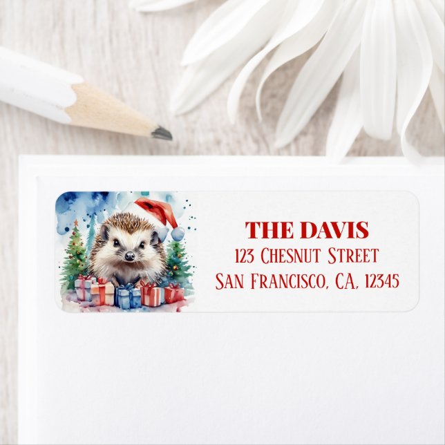 Christmas Hat Festive Hedgehog Label (Insitu)