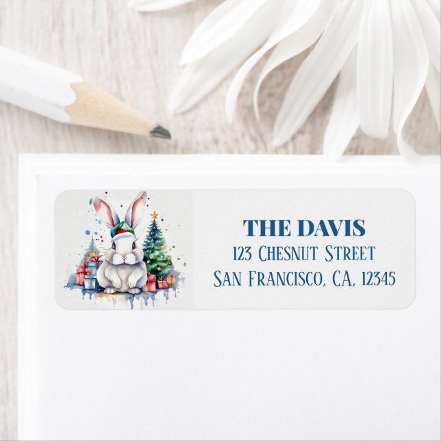 Christmas Hat Festive Rabbit Label (Insitu)