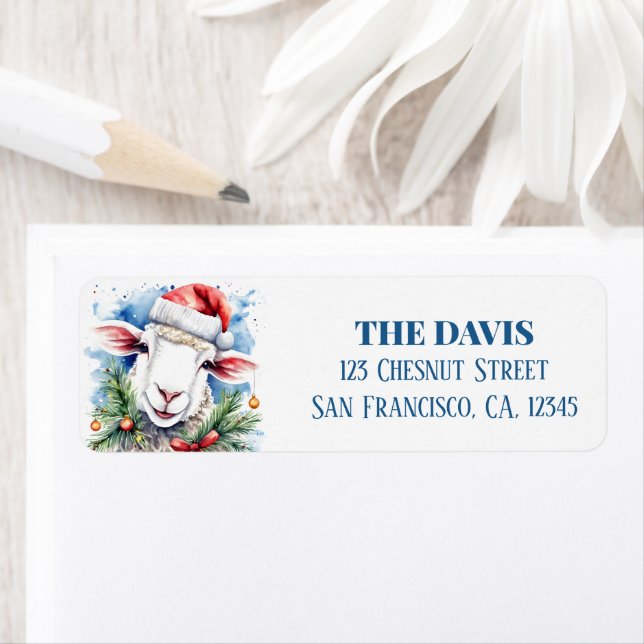 Christmas Hat Festive Sheep Label (Insitu)