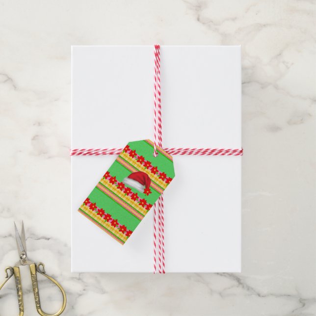 Christmas Hat Green  Gift Tags  (With Twine)