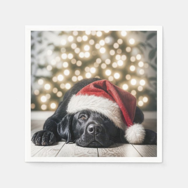 Christmas Hat On a Black Labrador Retriever Napkins (Front)