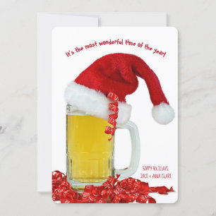 Christmas hat on beer mug holiday card