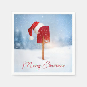 Christmas Hat On Red Snow Shovel Napkins