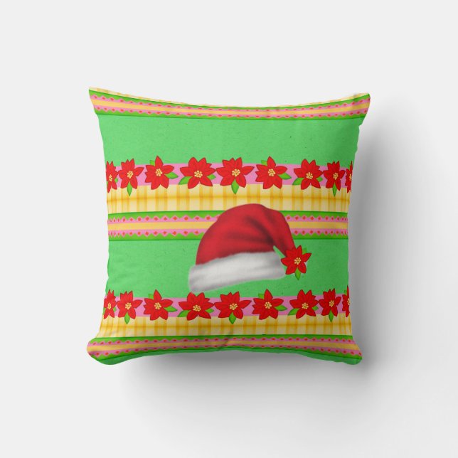 Christmas Hat Throw Pillow, Poinsettia Green  Throw Pillow (Front)