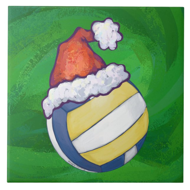 Christmas Hat Volleyball Ceramic Tile (Front)