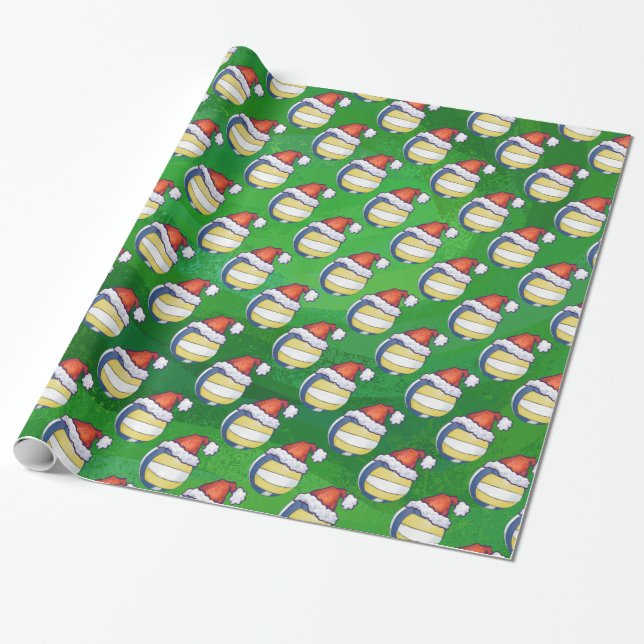 Christmas Hat Volleyball Wrapping Paper (Unrolled)