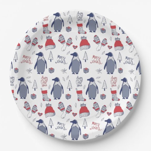 Christmas Hats Gloves Pattern Party Paper Plates
