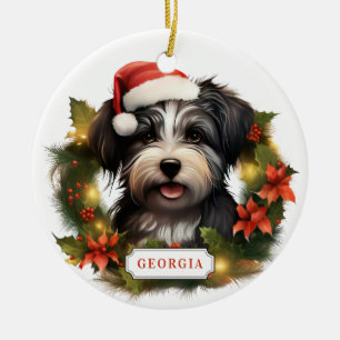Christmas Havanese Ceramic Circle Ornament