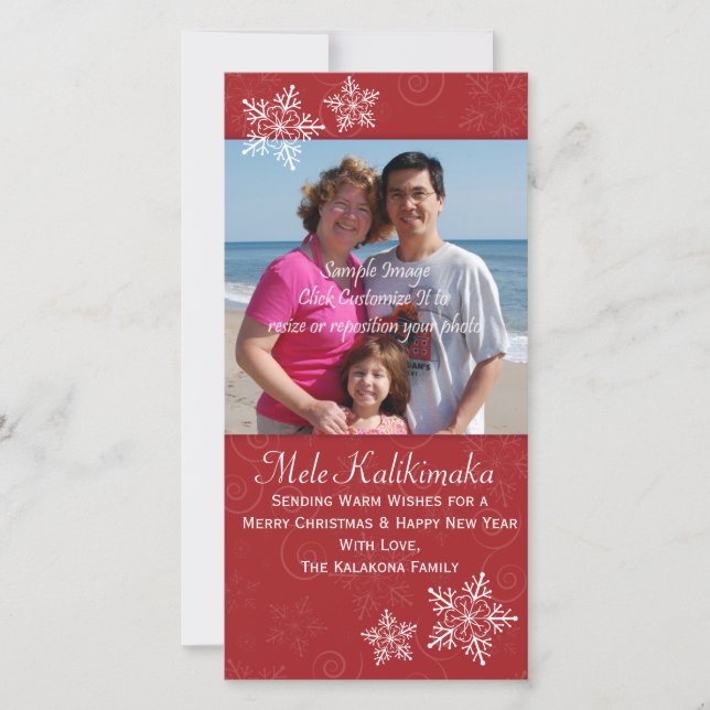 Christmas Hawaiian Hibiscus Snowflake Photo Card (Front)