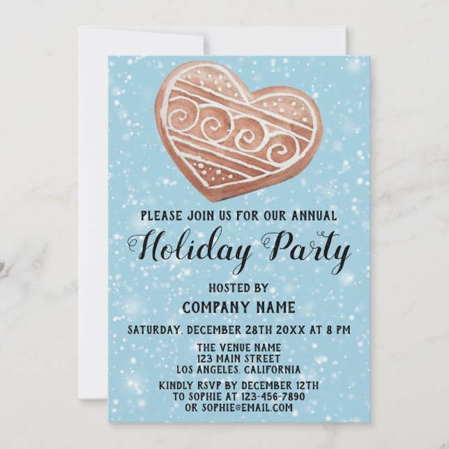 Christmas Heart Company Holiday Party Blue Snow Invitation (Front)