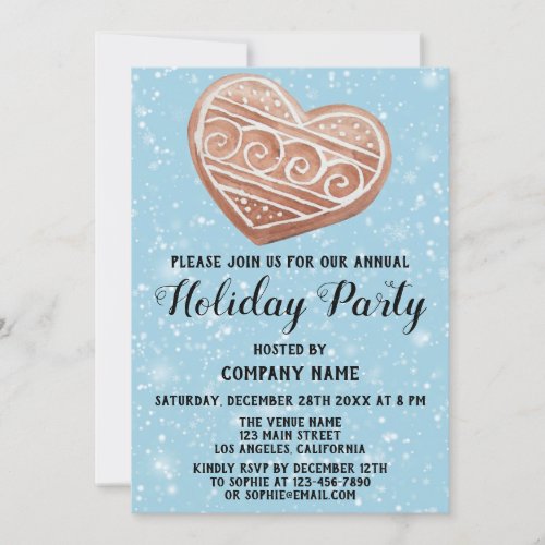 Christmas Heart Company Holiday Party Blue Snow Invitation