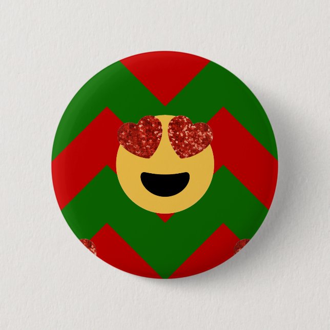christmas heart eye emoji button (Front)