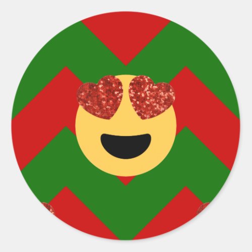christmas heart eye emoji classic round sticker