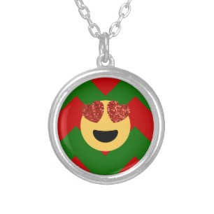 christmas heart eye emoji silver plated necklace