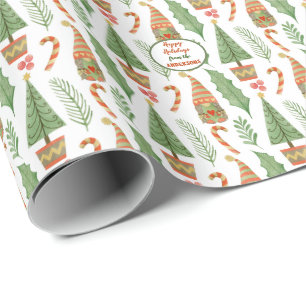 Christmas Heart Gnome Pattern with Candy Canes Wrapping Paper