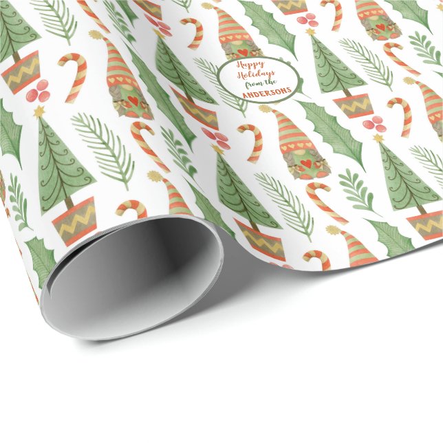 Christmas Heart Gnome Pattern with Candy Canes Wrapping Paper (Roll Corner)