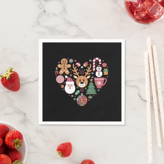 Christmas Heart Love Icons Holiday Xmas Santa Napkins (Insitu)