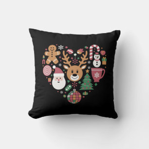 Christmas Heart Love Icons Holiday Xmas Santa Throw Pillow