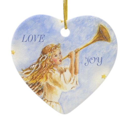 Christmas Heart Ornament Angel Watercolor