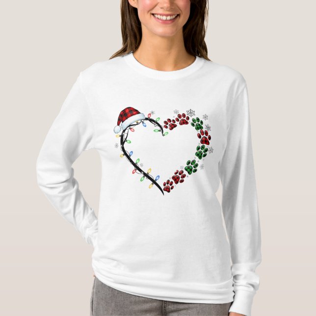 Christmas Heart Paw | Cute Holiday Dog Lover T-Shirt (Front)