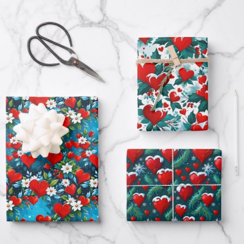 Christmas Heart Wrapping Paper Sheets