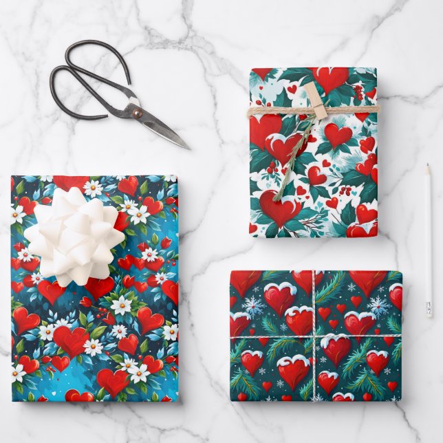 Christmas Heart Wrapping Paper Sheets (Front)