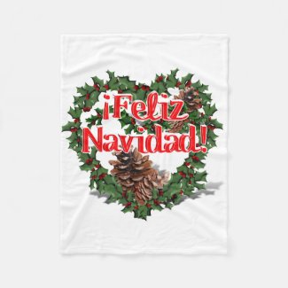 Christmas Heart Wreath (Feliz Navidad) Fleece Blanket