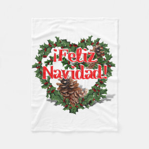 Christmas Heart Wreath (Feliz Navidad) Fleece Blanket